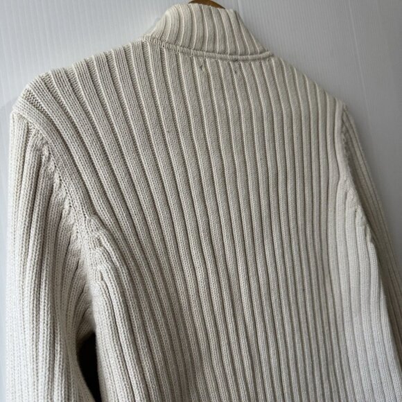 Vintage 90s Ralph Lauren Sweater Womens Sz L Full Zip Off White Mock Neck Ribbed - Picture 13 of 15